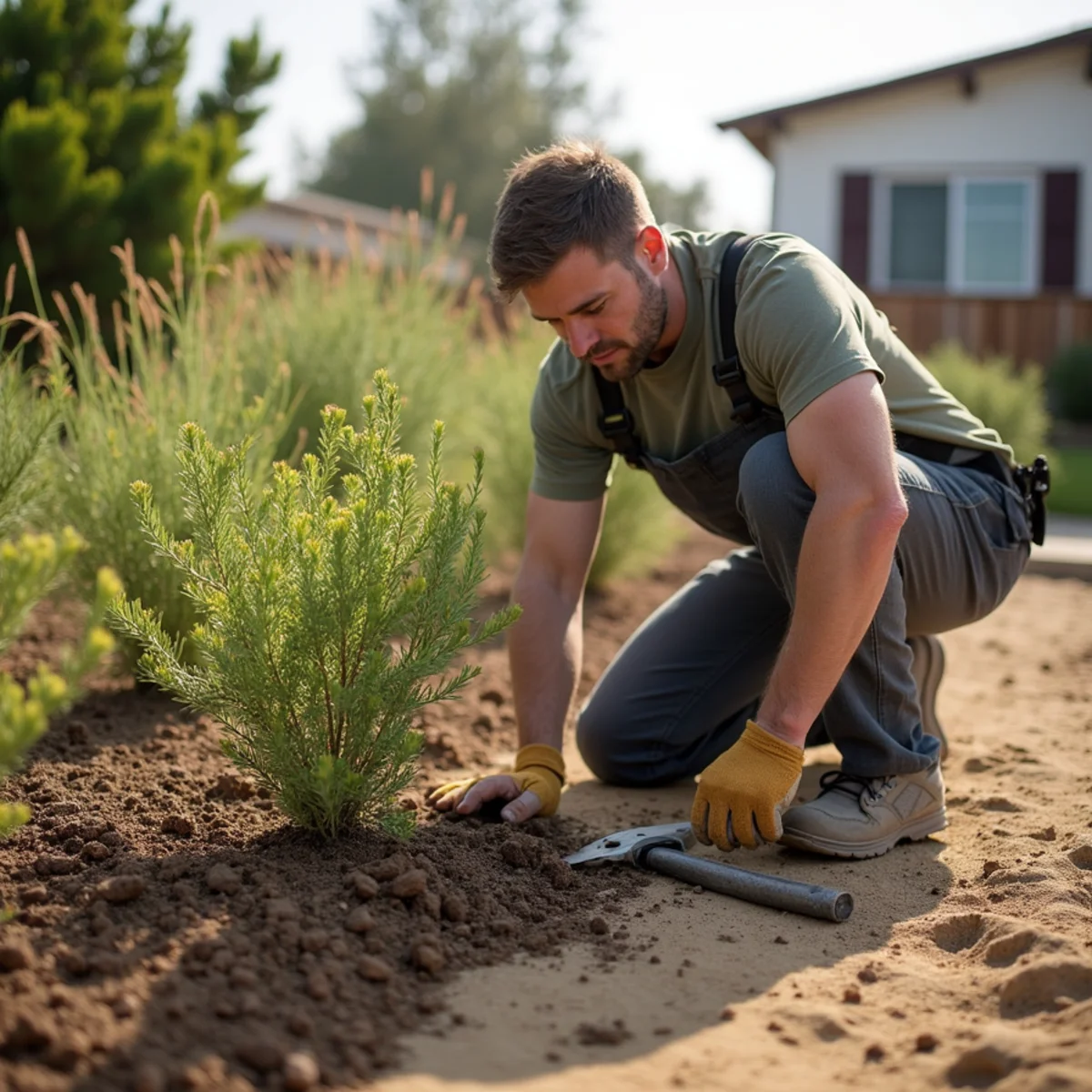 Kestrel Landscapes crew planting a drought-tolerant garden in Los Osos, CA