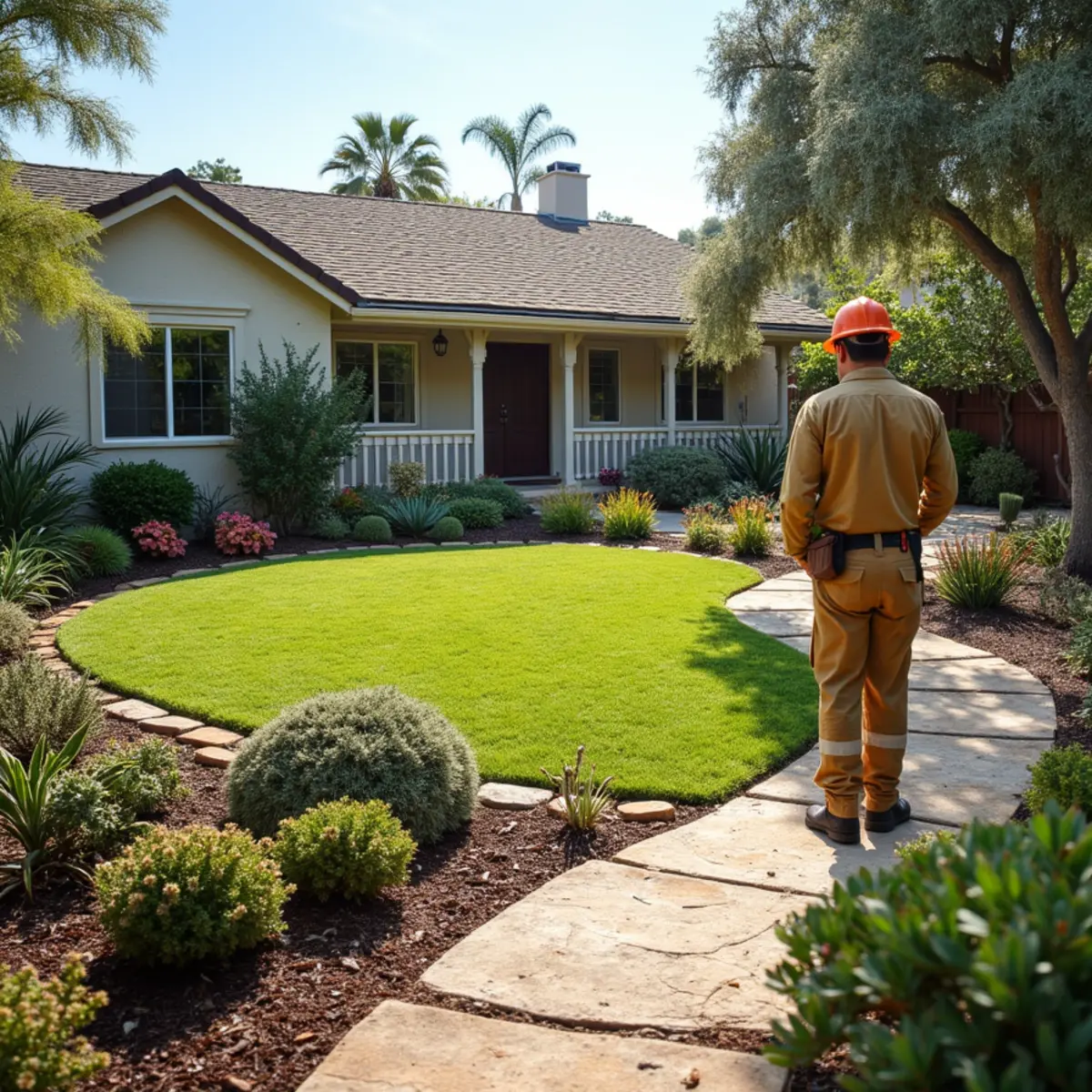 Diagram-style yard showing defensible space zones around a rural SLO County home